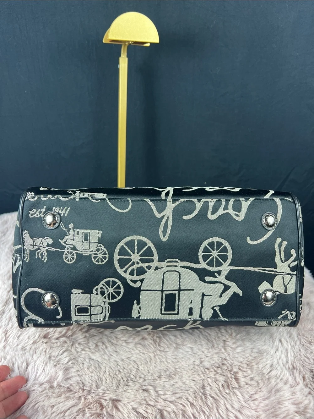 Coach Horse & Carriage Jacquard Satchel Black Leather Handbag F14481 EUC